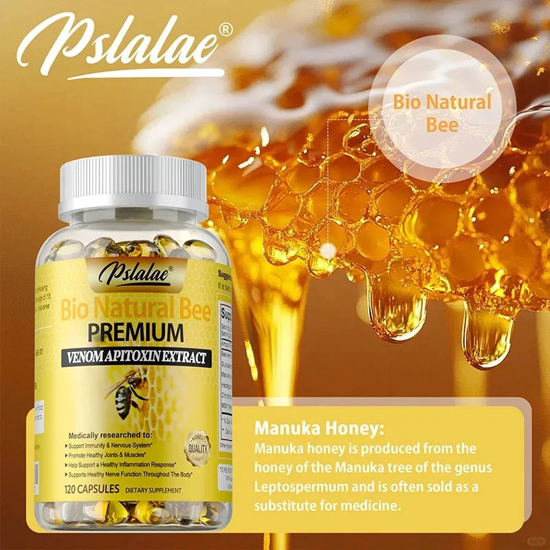 Natural Bee Venom Extract Capsules - Glucosamine Chondroitin Supplement Relieves Joint Pain and Stiffness, Promotes Bone Health