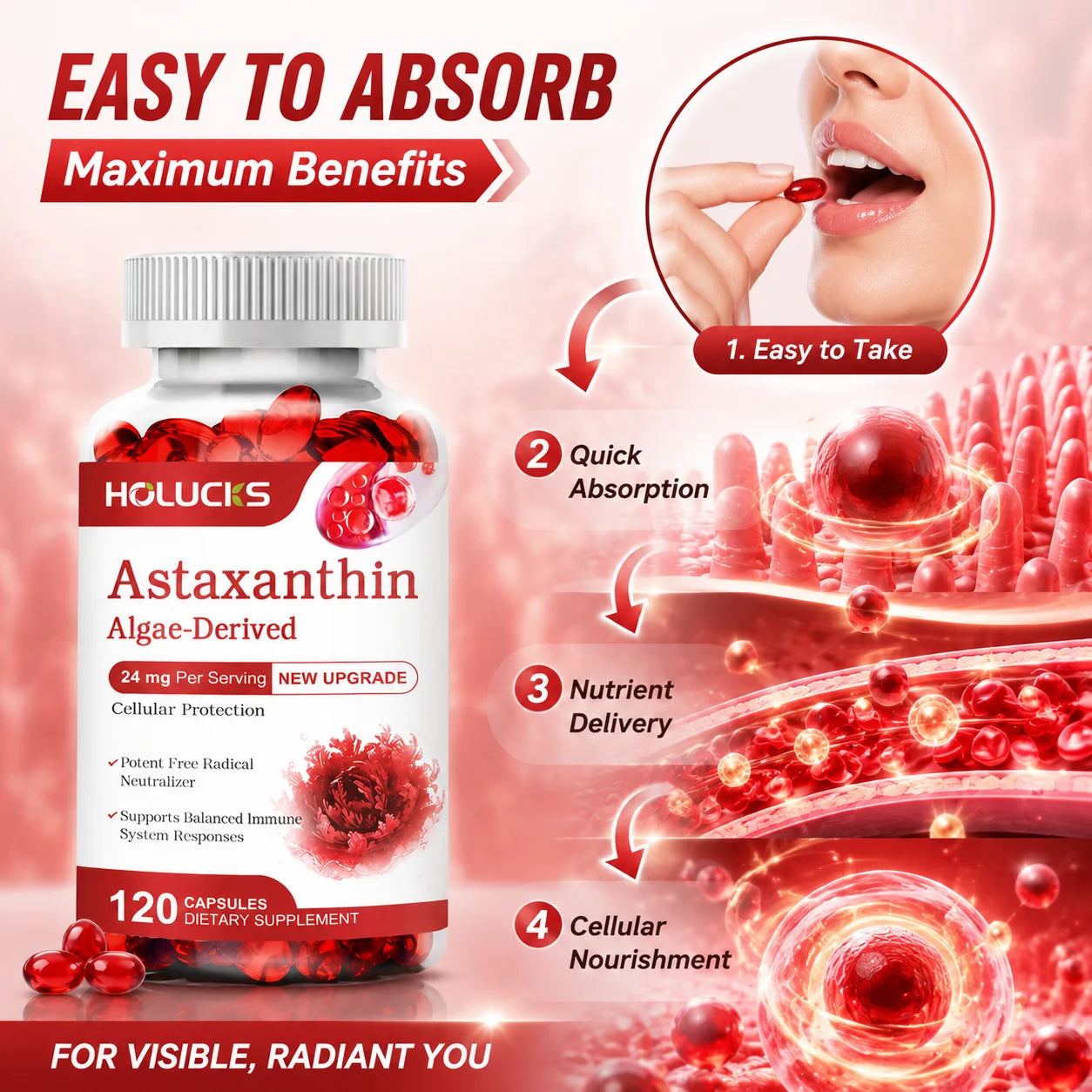Astaxanthin 24mg Supplement, for Cardiovascular Health, Anti-aging,Support Eye,Skin,Joint, Heart & Immune Health, Antioxidant