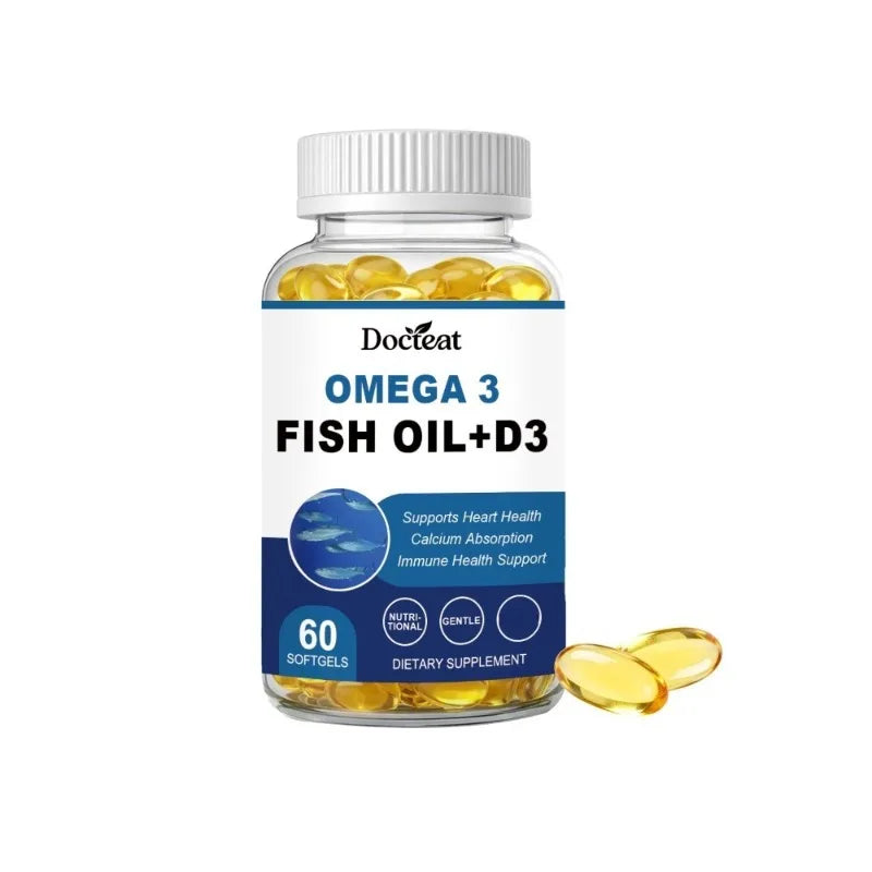 Omega-3 Fish Oil Supports Cardiovascular Wellness Calcium Absorption Immune Health 60 Softgels Nutritional Dietary Supplement