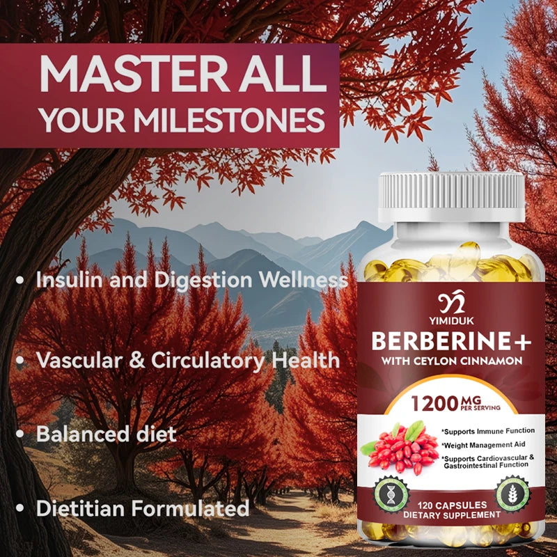 Premium Berberine + Ceylon Cinnamon Supplement, Supports Cardiovascular Health, Glucose Balance, Immunity & Digestive Wellness