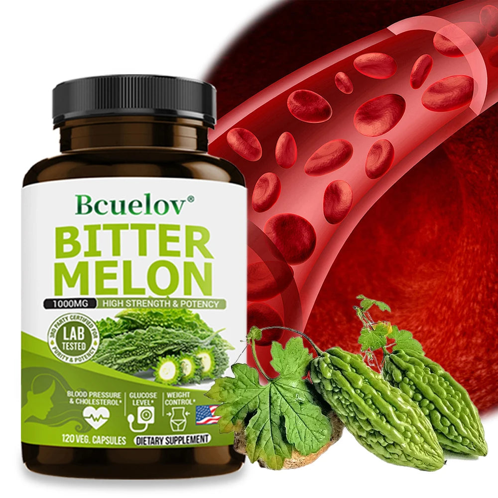 Natural Bitter Melon Capsules, Promote Blood Circulation, Weight Management, Blood Sugar Support Supplement, 120 Capsules