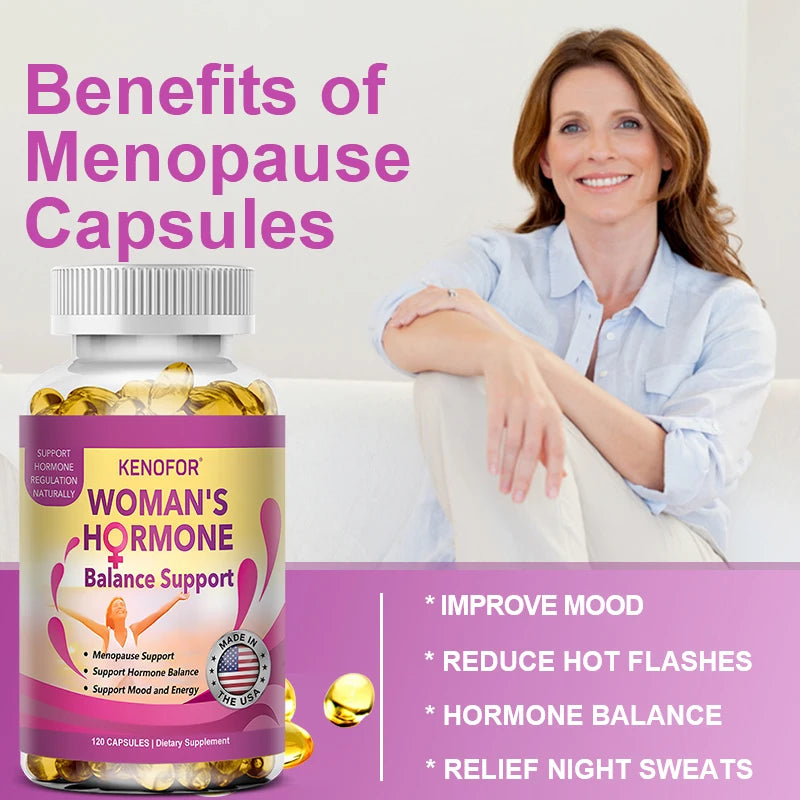 Kenofor Menopause Supplement for Women - Fights Night Sweats, Hot Flashes, Improves Mood - 120 Capsules, Non-GMO