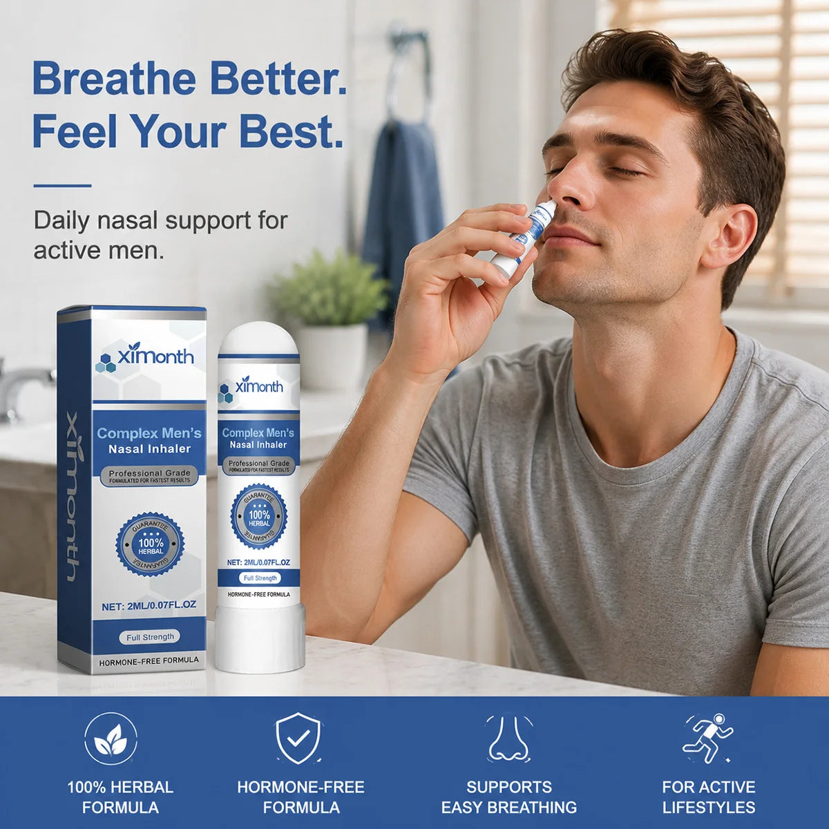 Complex Men's Nasal Inhaler Herbal Hormone-Free Professional Grade Fast-Acting Full Strength Daily Nasal Care Stick For Men