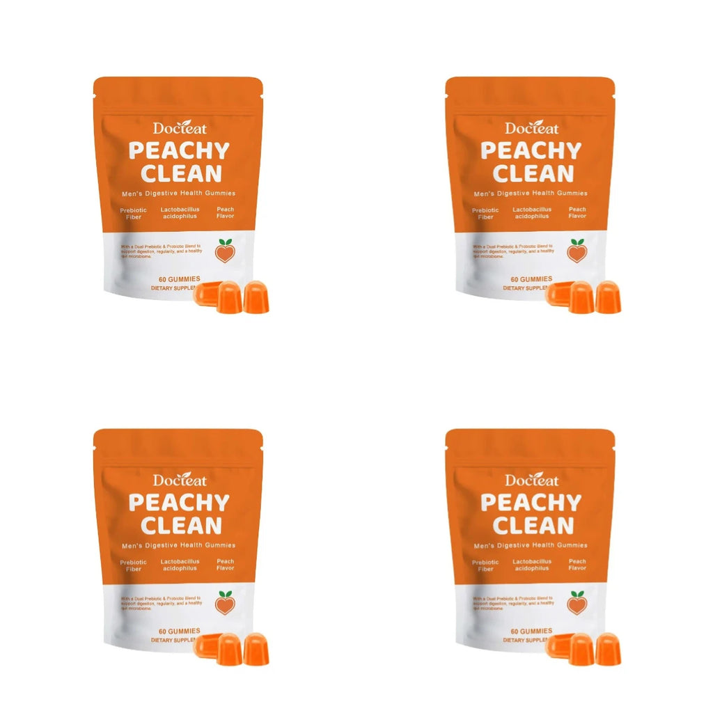 Docteat Peachy Clean Men's Digestive Health Gummies Prebiotic & Probiotic Blend Peach Flavor 60 Gummies Dietary Supplement