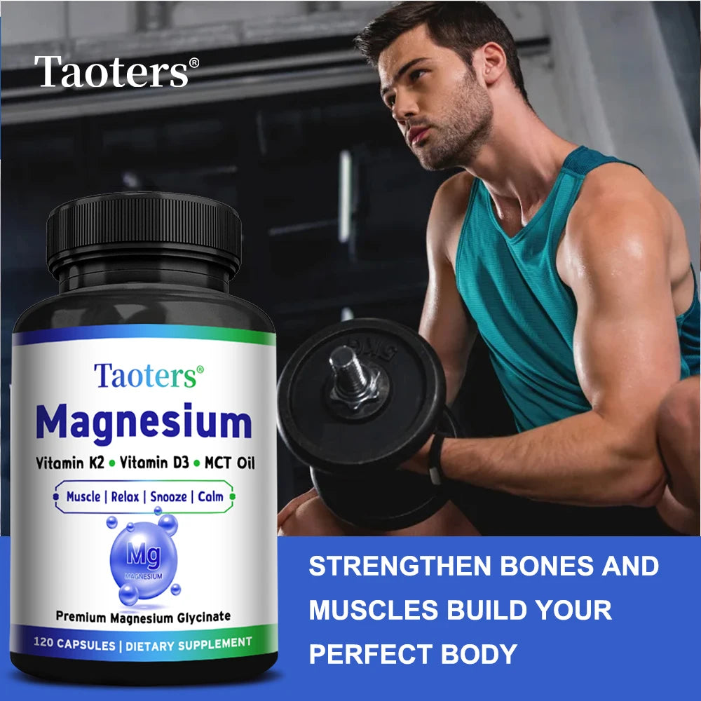 Magnesium Glycinate Capsules - Vitamin K2, D3, Support Bone Joint Wellness, Muscle Recovery, Nerve Mood Balance & Sleep Quality