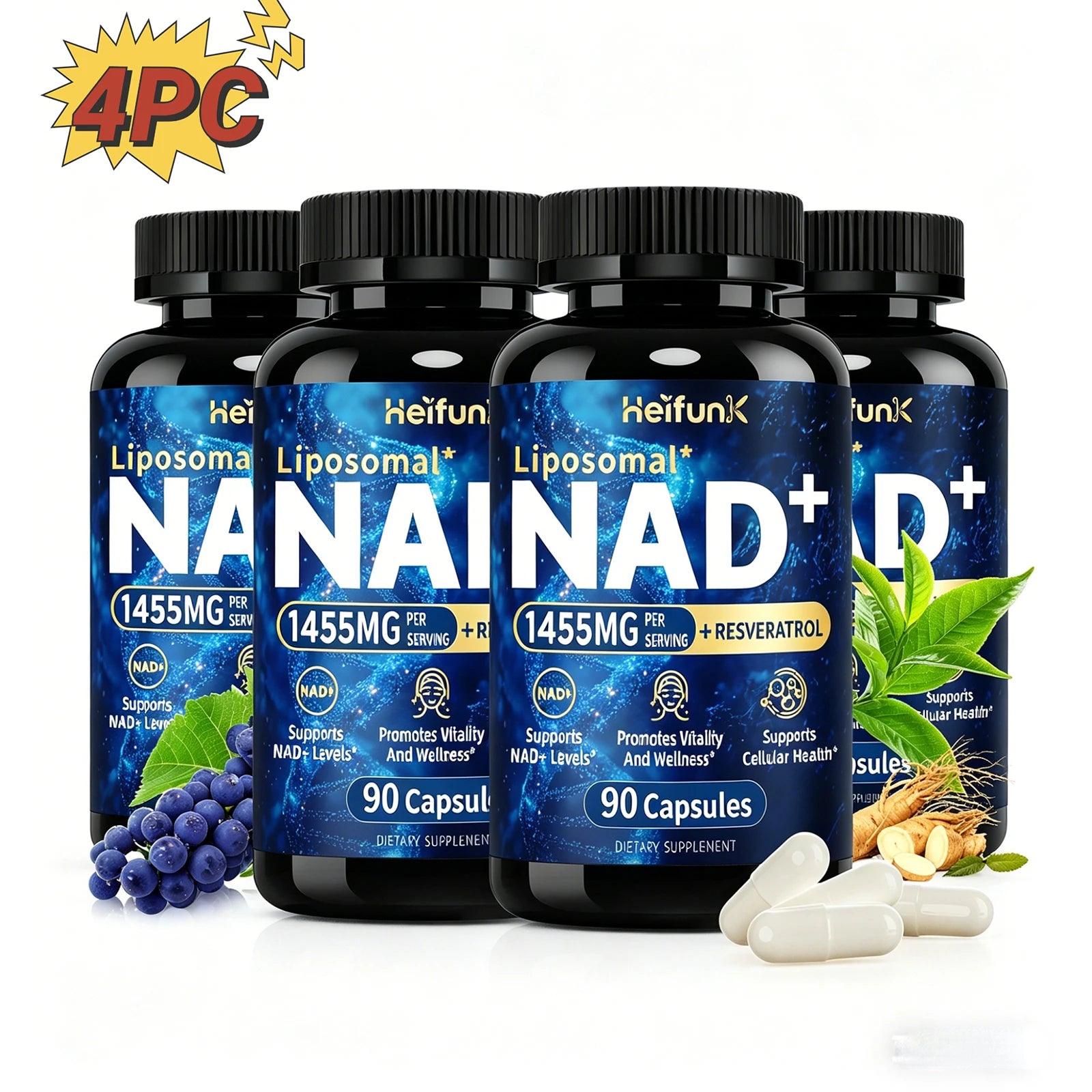 NAD+ Anti Aging Cell Booster Resveratrol Supplement Capsules with Niacinamide Support Cellular Health for Men & Women, Non-GMO