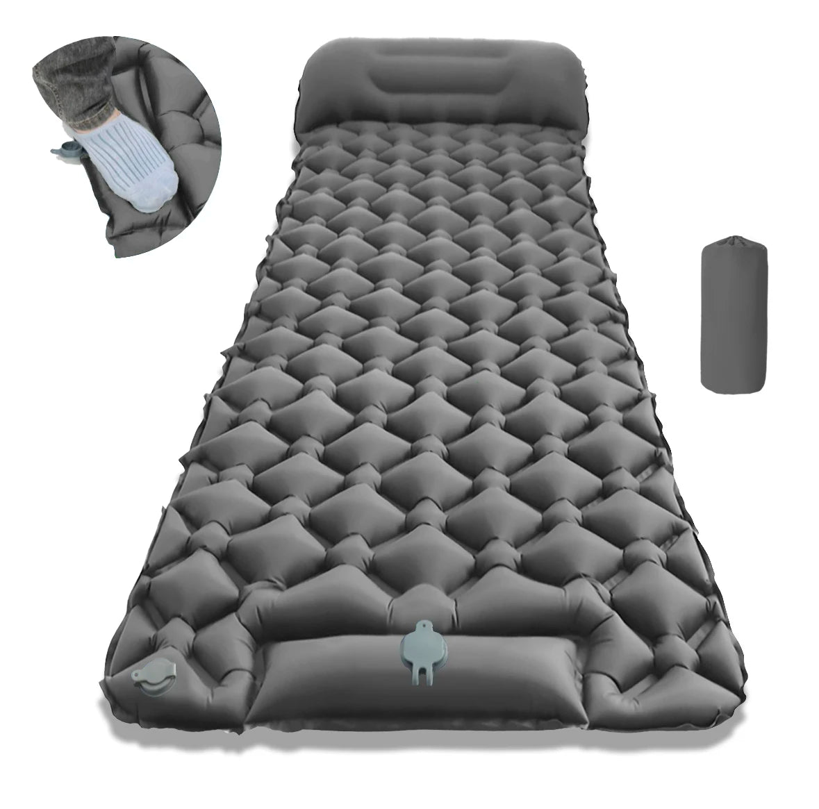 190*60cm Outdoor Camping Inflatable Mattress Sleeping Pad With Pillows Ultralight Air Mat Built In Inflator Pump Hiking RV