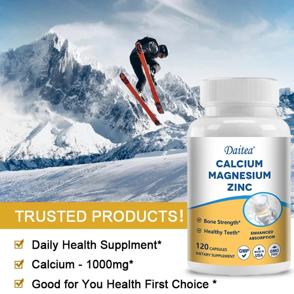 Calcium, Magnesium, Zinc Supplement - Supports Bone Health and Immune System Enhances Nutrient Absorption