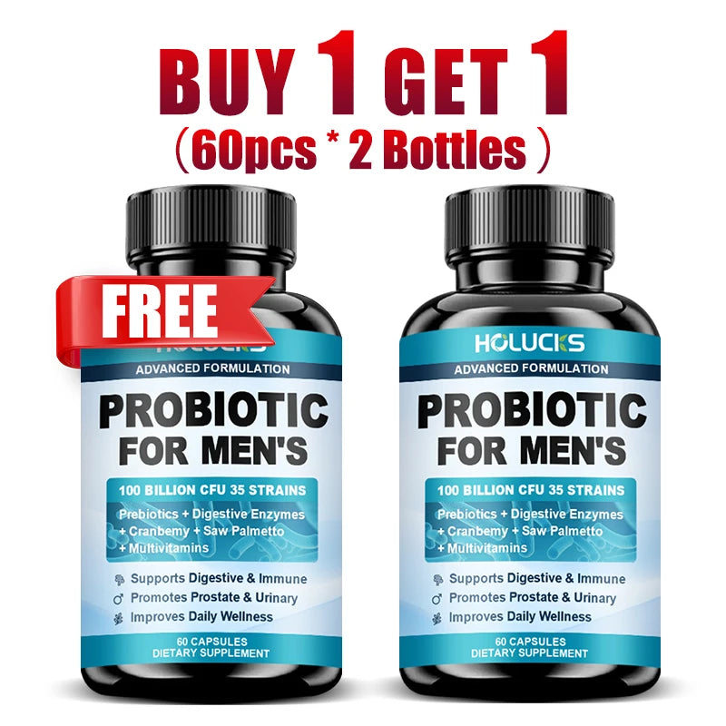 HOLUCKS Men's Probiotic Supplement with Prebiotics & Enzymes, Support Gut Health, Immune System & Daily Overall Wellness for Men