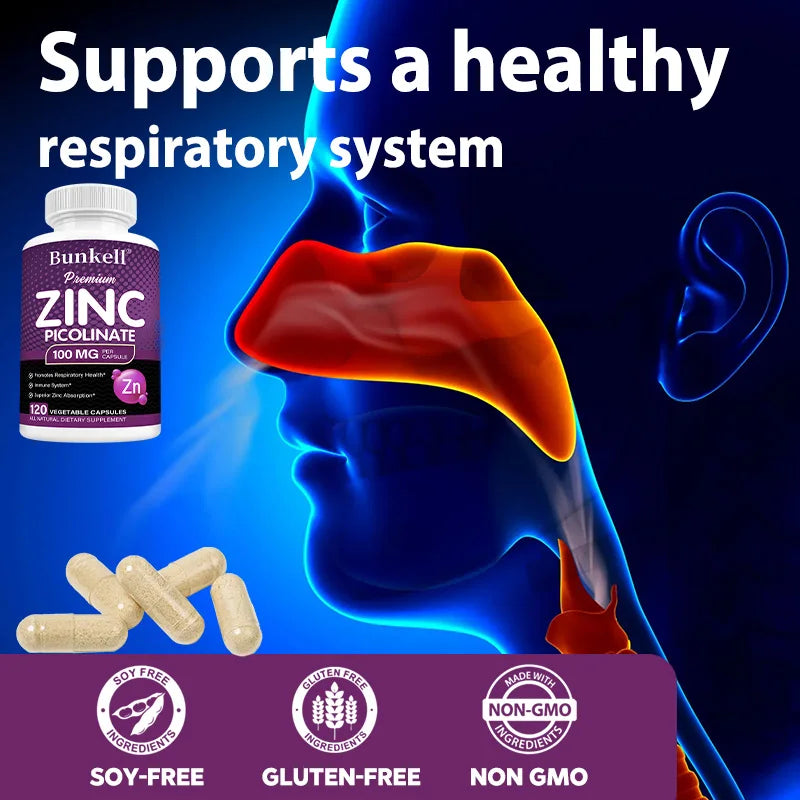 Premium Zinc Picolinate 100mg, High Absorption, Immune Support, Respiratory Health, Energy Production & Sleep Supplement
