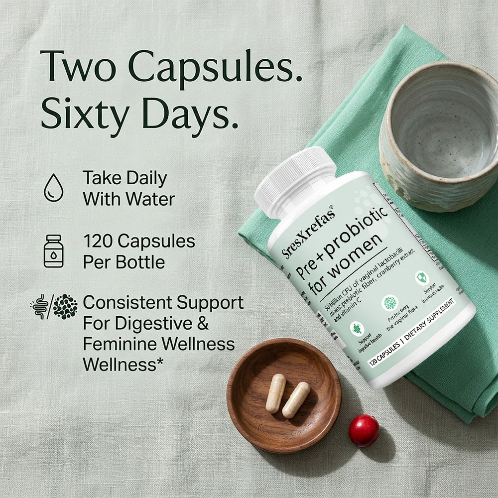 Pre+probiotic Capsules for Women, with Vitamin C, Cranberry Extract, Support Digestive Health, Protecting The Vaginal Flora