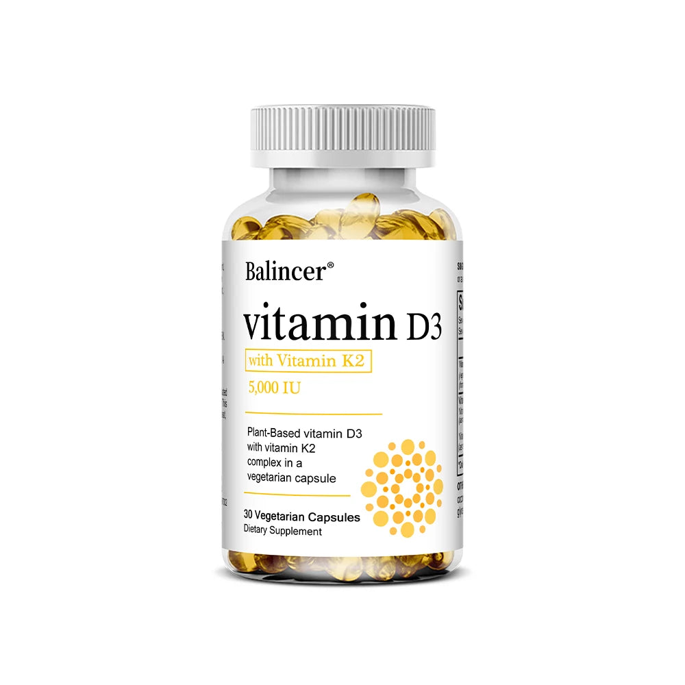 Vitamin D3 5000IU+ K2 (MK7) 1100mcg Capsules - Bone Teeth Joint Heart Circulation & Immunity System Health Support, Vegan