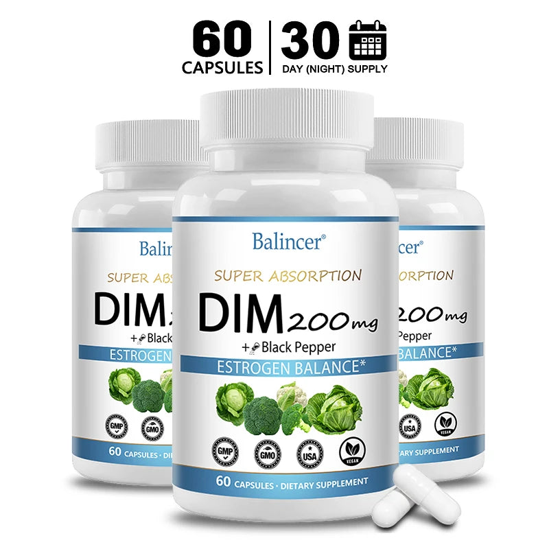 DIM Supplement 250mg with Piperine 5mg - Hormone Balance, Menopause Relief & Metabolism Support, Healthy Weight Management
