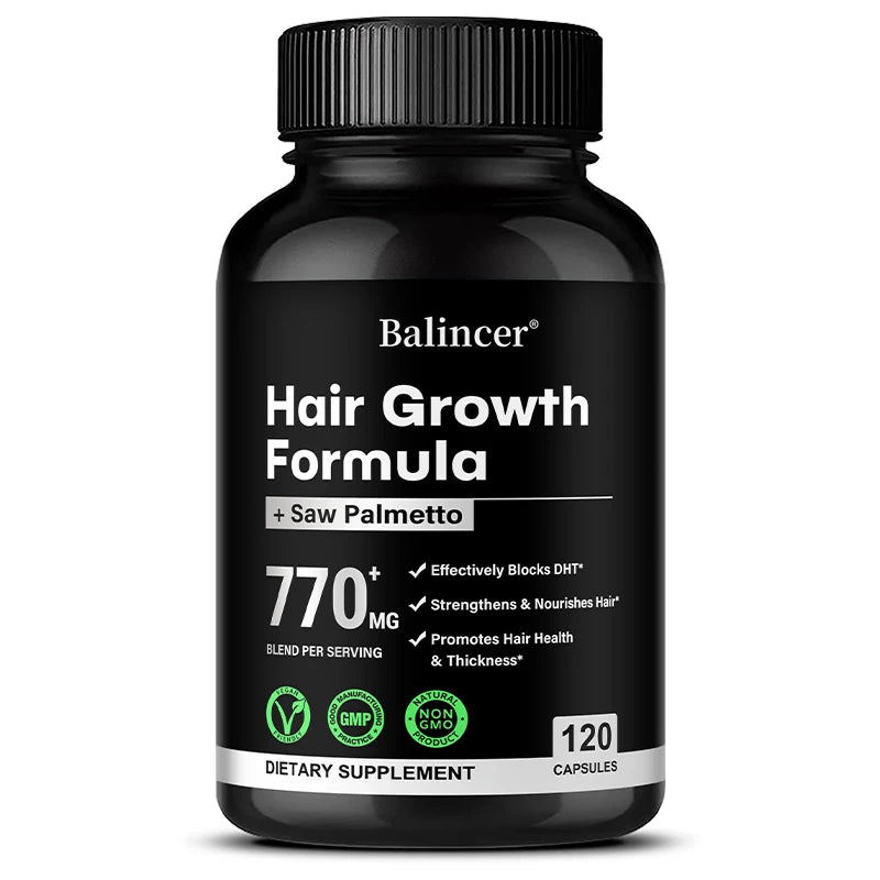 Saw Palmetto, with Biotin, Suitable for Both Men and Women, Promotes Hair Growth and Supports Skin, Nail Health, 120 Capsules