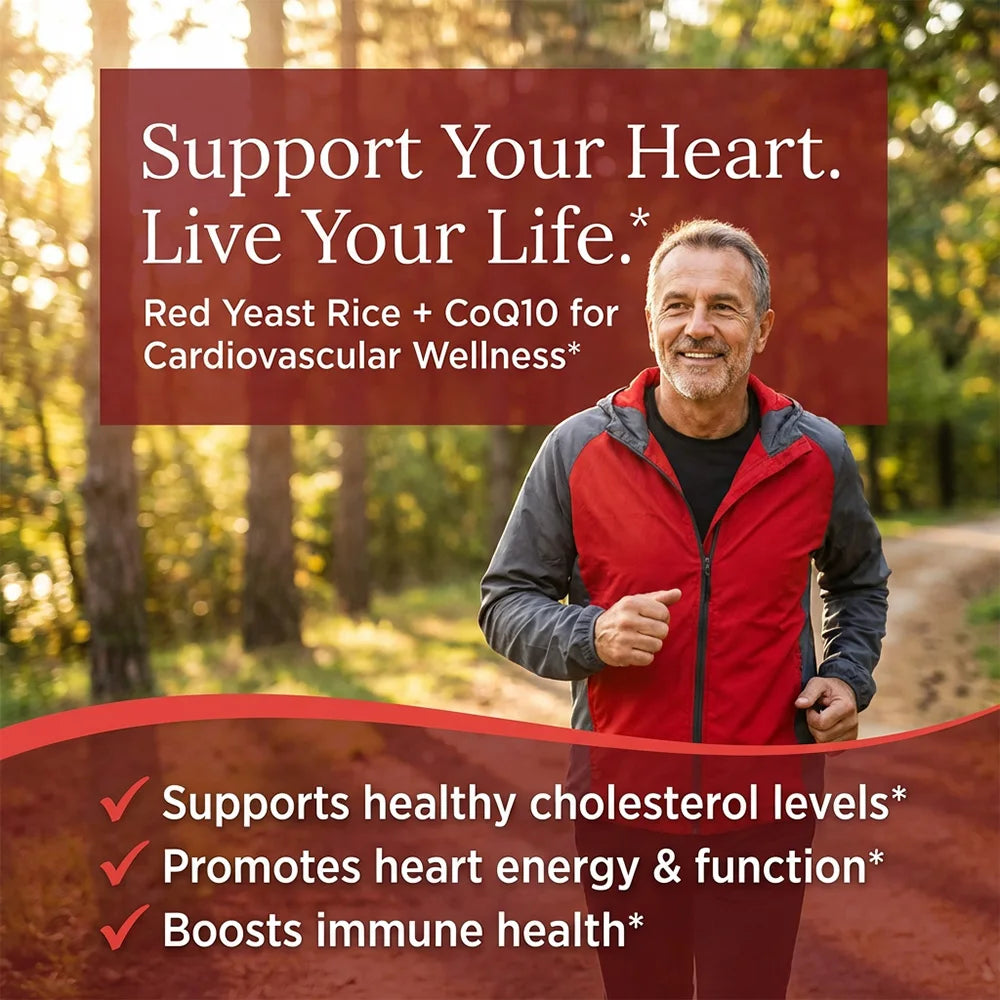 CoQ10 + Red Yeast Rice Supplement, for Cardiovascular & Heart Health, Anti-Aging, Energy Boost, Promote Vitality, Non-GMO