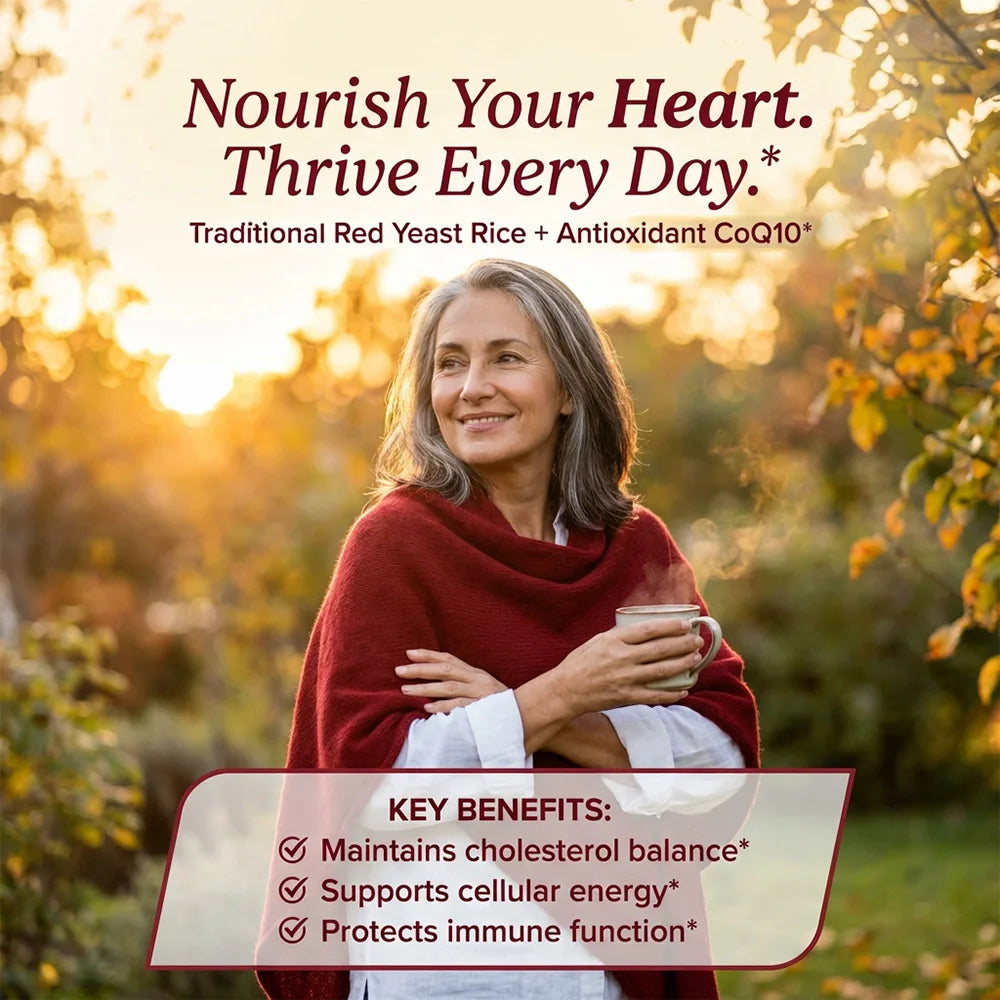 CoQ10 + Red Yeast Rice Supplement, for Cardiovascular & Heart Health, Anti-Aging, Energy Boost, Promote Vitality, Non-GMO
