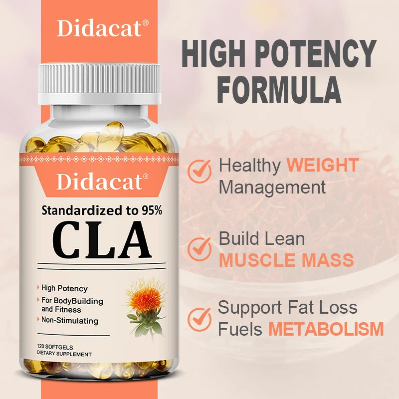 CLA Supplement, Supports Healthy Weight Management Lean Muscle Mass, 95% Active Conjugated Linoleic Acid, 30/60/120 Softgles
