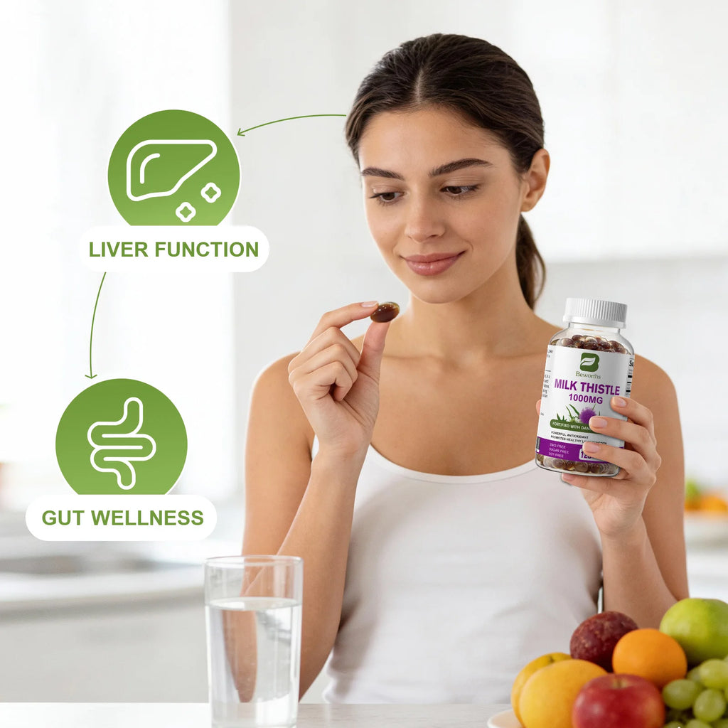 BEWORTHS Milk Thistle Extract Capsule for Liver Health Detox Liver Function Health Skin Care Gut Wellness Gluten Free Vegan