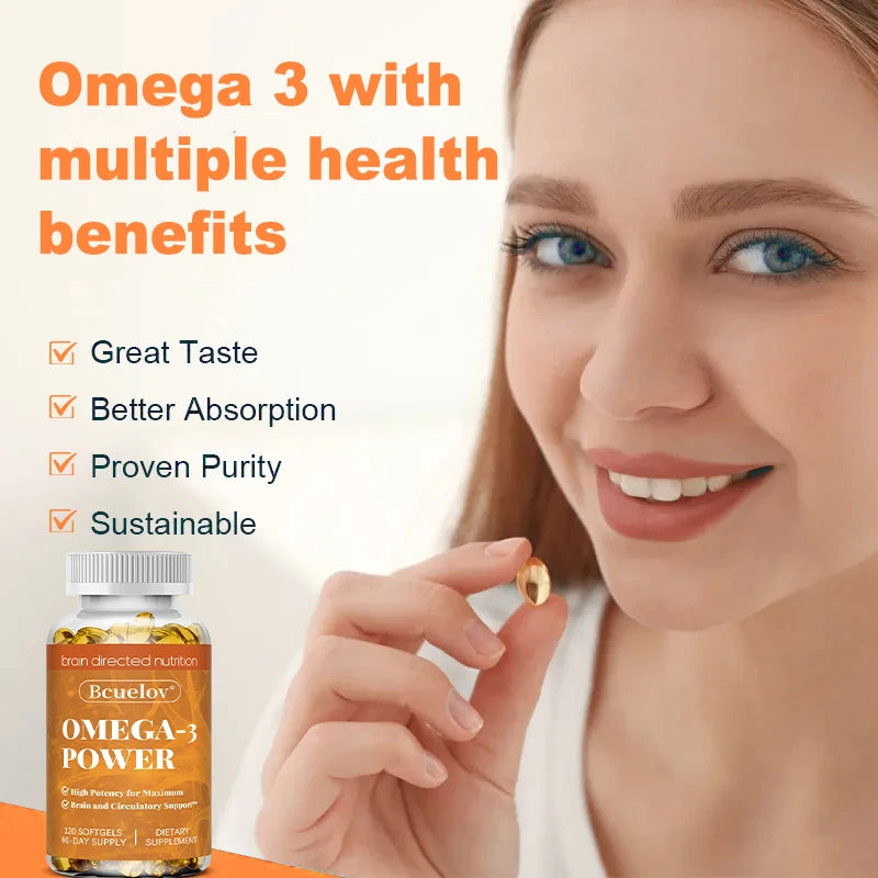 Omega-3 Fish Oil - High-Potency EPA & DHA Supplement for Men & Women, Supports Heart, Joint, Brain Health, Non-GMO, Gluten-Free