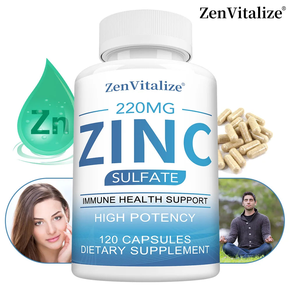Zinc 50Mg Supplement Capsules – Zinc Sulfate for Antioxidant & Skin Health, Suitable for Both Men and Women