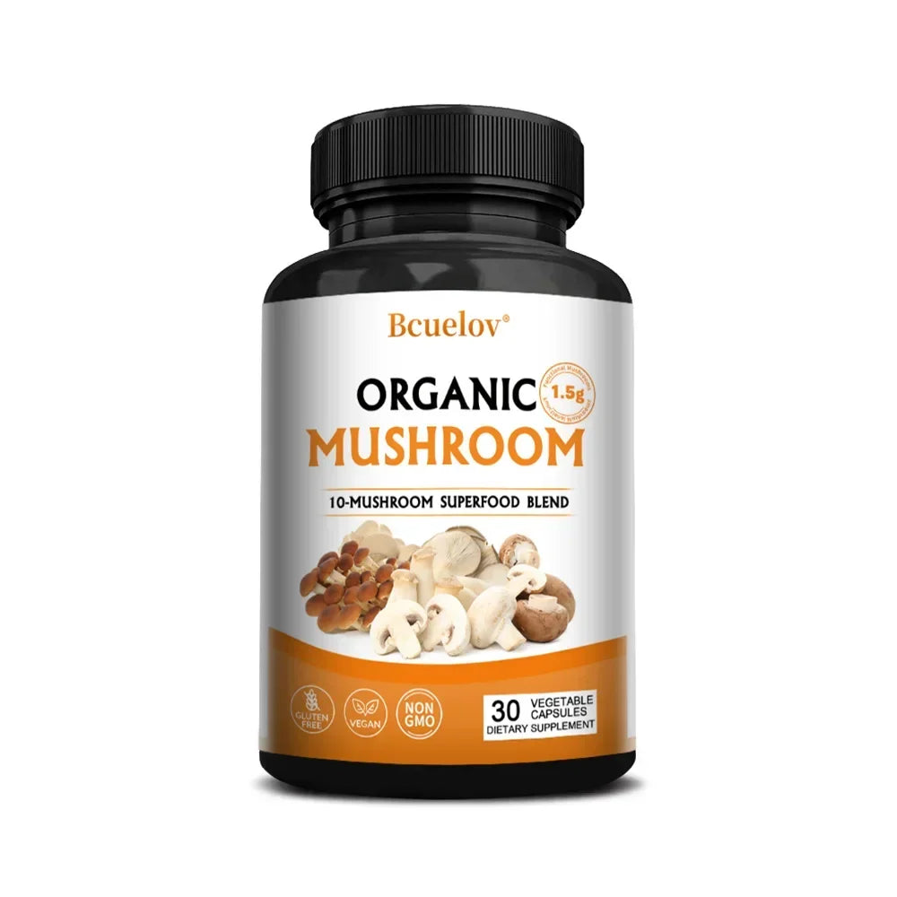Mushroom Complex Capsules Supplement Support Immunity and Focus Health Boost Memory Protect Brain Nerves for Men Women