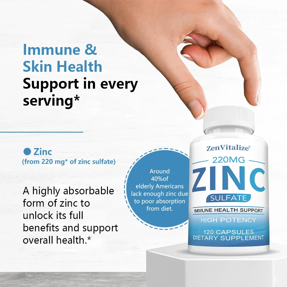 Zinc 50Mg Supplement Capsules – Zinc Sulfate for Antioxidant & Skin Health, Suitable for Both Men and Women