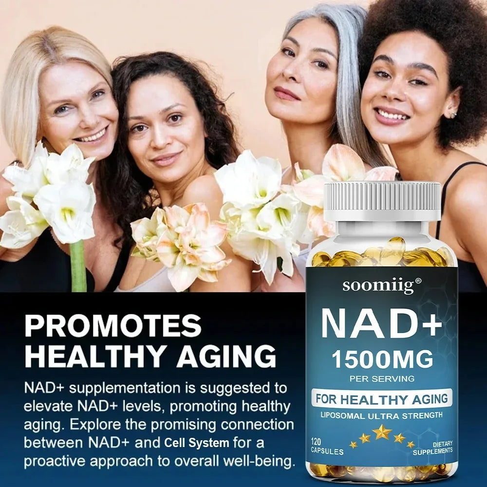 NAD+ Supplement-with Trans-Resveratrol, Support Skin Health, Cell Repair, Brain Cognition, Anti-Aging, Antioxidant, 120 Capsules