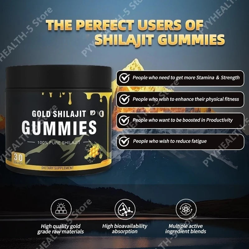 Shilajit Gummies Honey Lemon Flavor Himalayan Shilajit No Added Sugar Ashwagandha for Men Women 100% Natural Organic I 30 Gummy