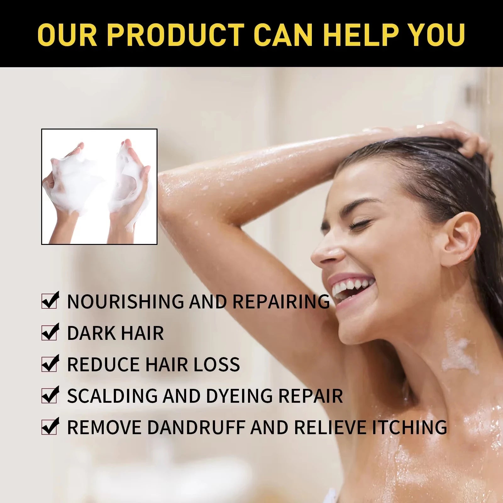 Black Hair Colouring Shampoo 3 in 1 Natural Herbal Essence Instant Colouring Shiny Hair Dye Shampoo Cleaning Nourishing Hair for Covering White