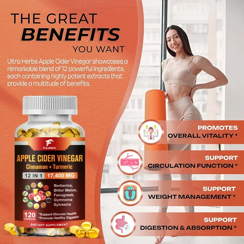 Buy 1 Get 1 Free! Premium Apple Cider Vinegar Supplement, for Natural Weight Management, Digestion Aid & Blood Sugar, Non-GMO