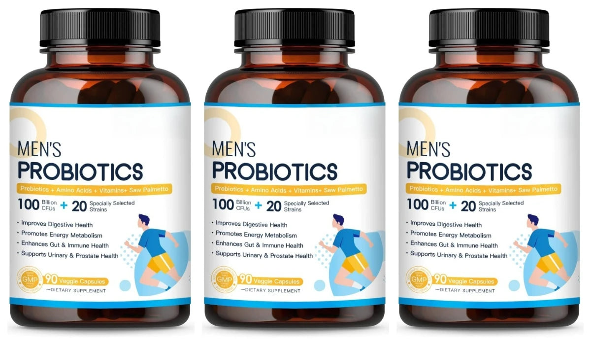 Men’s Probiotic Supplement 100 Billion CFU 20 Strains Prebiotics Digestive Enzymes Vitamins Gut Health Daily Wellness 90 Count