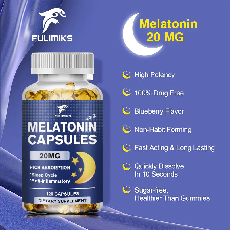 High Absorption Melatonin 20MG Supplement, Supports Natural Sleep, Reduces Stress, Aging & Nervous System Health for Men & Women
