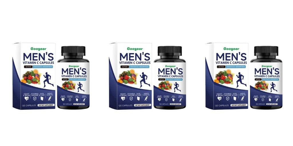 Men's VitaminC Capsule 120Count Dietary Supplement with Sodium Support Skin Hair Health Enhanced Immunity & Nutrient Absorption