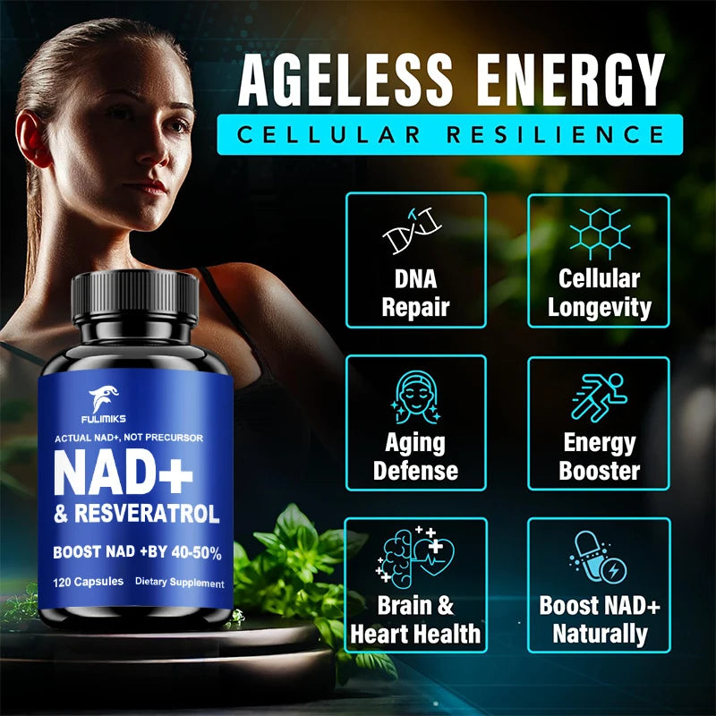 Premium NAD+ Supplement, with Pure NAD+ & Trans-Resveratrol,Vitamin, Support Cellular, Skin, Hair & Nail Health, Immune, sleep