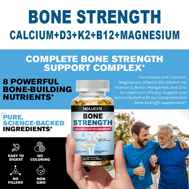 Bone Strength Complex with Calcium, D3, K2 & Magnesium, Supports Healthy Bones, Joint Mobility & Muscle Function for Adults