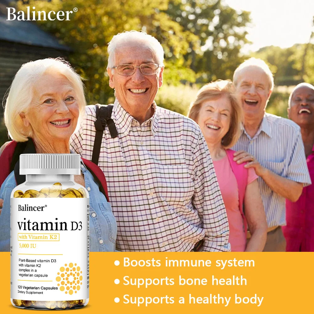 Vitamin D3 5000IU+ K2 (MK7) 1100mcg Capsules - Bone Teeth Joint Heart Circulation & Immunity System Health Support, Vegan