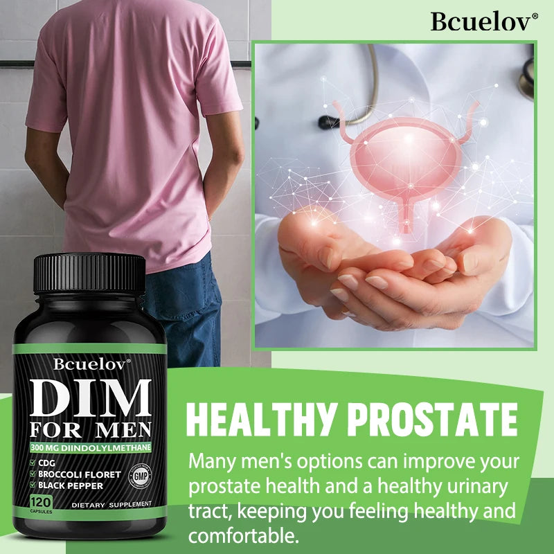 DIM Supplement 120 Capsules with Piperine - Hormone Balance Menopause Prostate Health Metabolism Support, Increase Muscle Mass