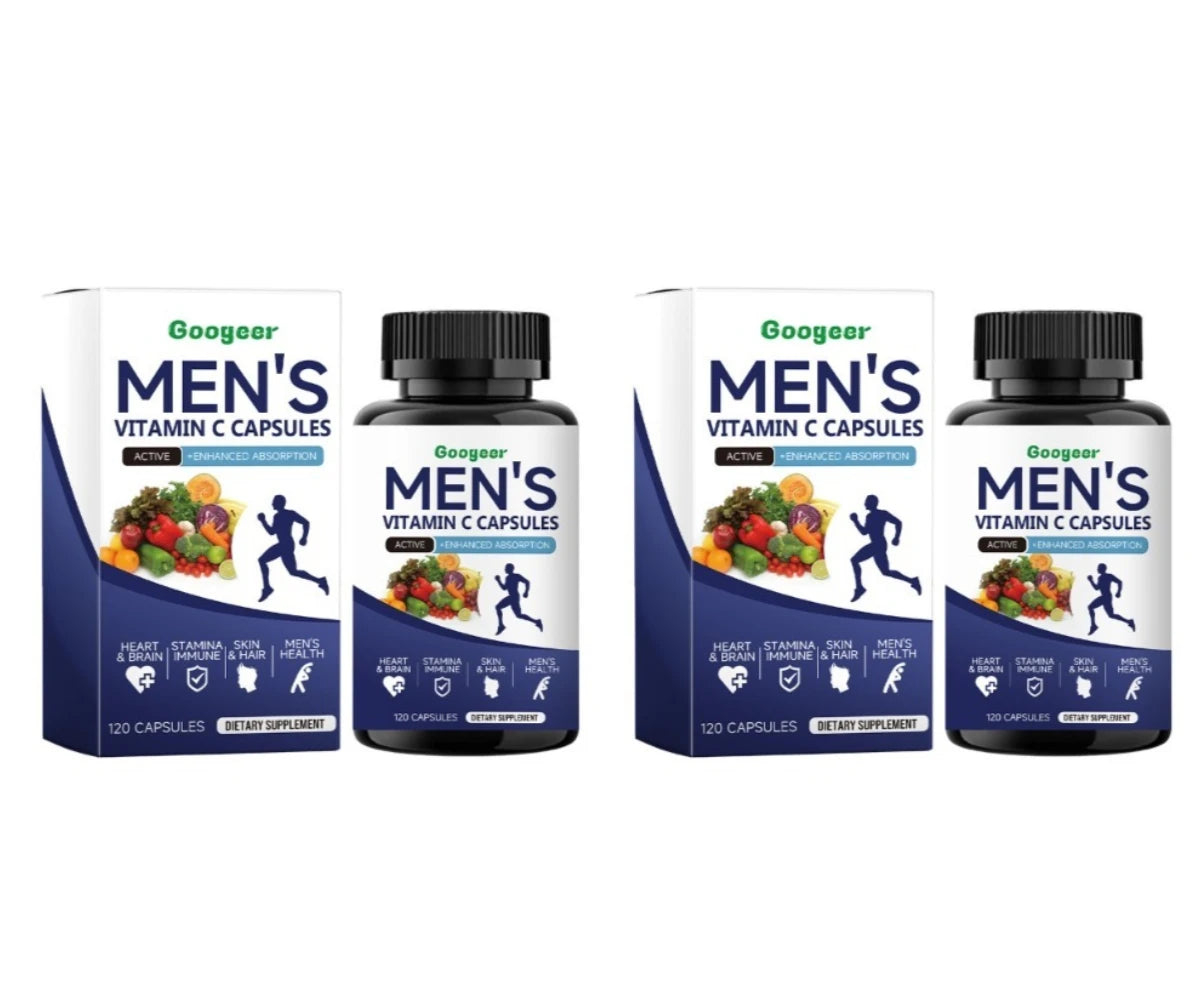 Men's VitaminC Capsule 120Count Dietary Supplement with Sodium Support Skin Hair Health Enhanced Immunity & Nutrient Absorption