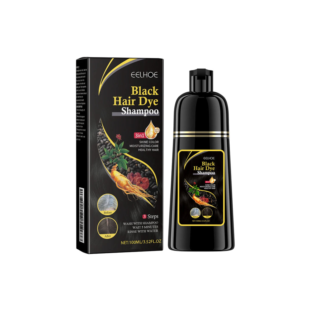Black Hair Colouring Shampoo 3 in 1 Natural Herbal Essence Instant Colouring Shiny Hair Dye Shampoo Cleaning Nourishing Hair for Covering White