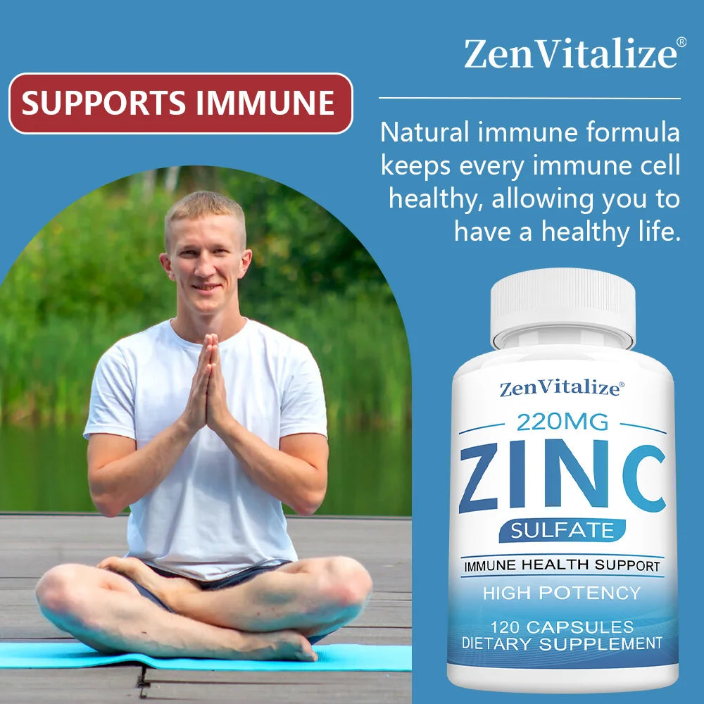 Zinc 50Mg Supplement Capsules – Zinc Sulfate for Antioxidant & Skin Health, Suitable for Both Men and Women