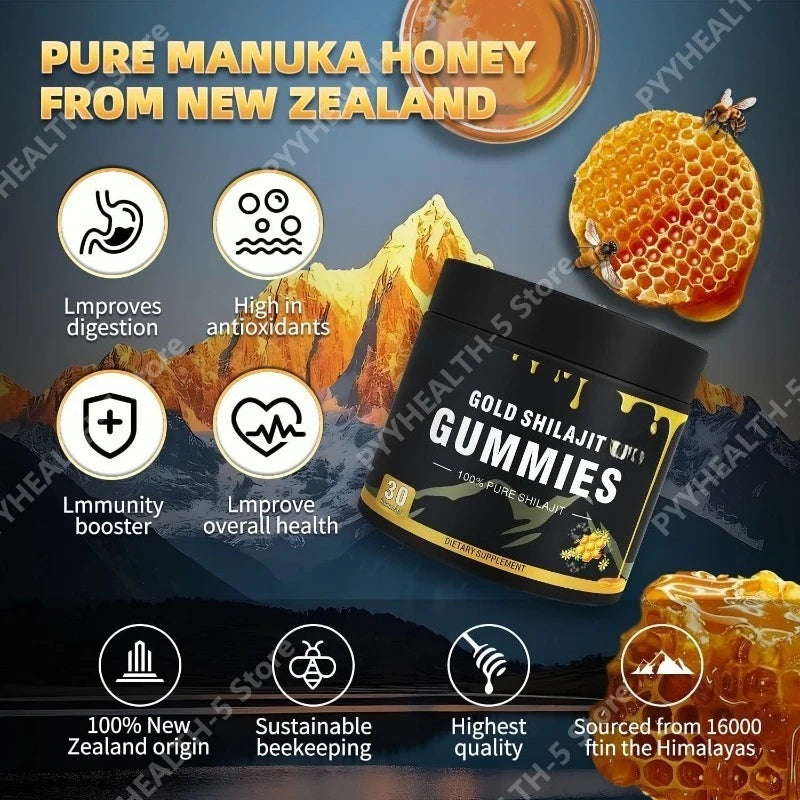 Shilajit Gummies Honey Lemon Flavor Himalayan Shilajit No Added Sugar Ashwagandha for Men Women 100% Natural Organic I 30 Gummy