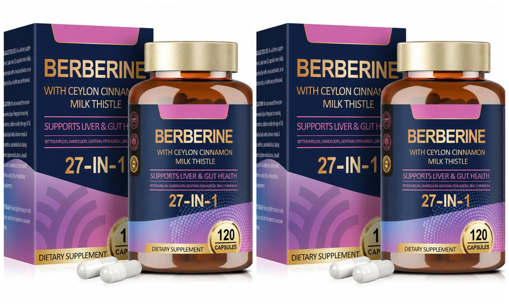 27 in 1 Berberine Supplement with Ceylon Cinnamon, Milk Thistle for Liver Gut Health Immunity Men & Women 120 Vegan Capsules