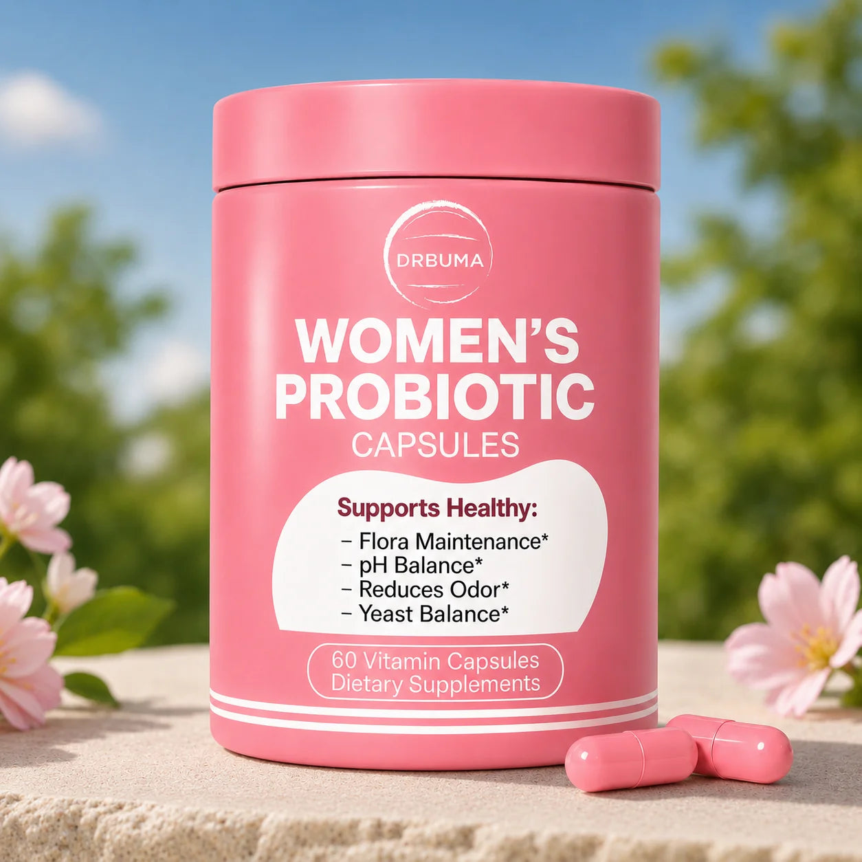 60-Capsule Probiotic Supplement for Women, Ideal Daily Dietary Nutritional Supplement, Portable Pink Bottle, Daily Care Partner for Females, Easy to Carry for Home, Office and Travel Use, Nutritional Supplement for Women’s Vibrant Lifestyle