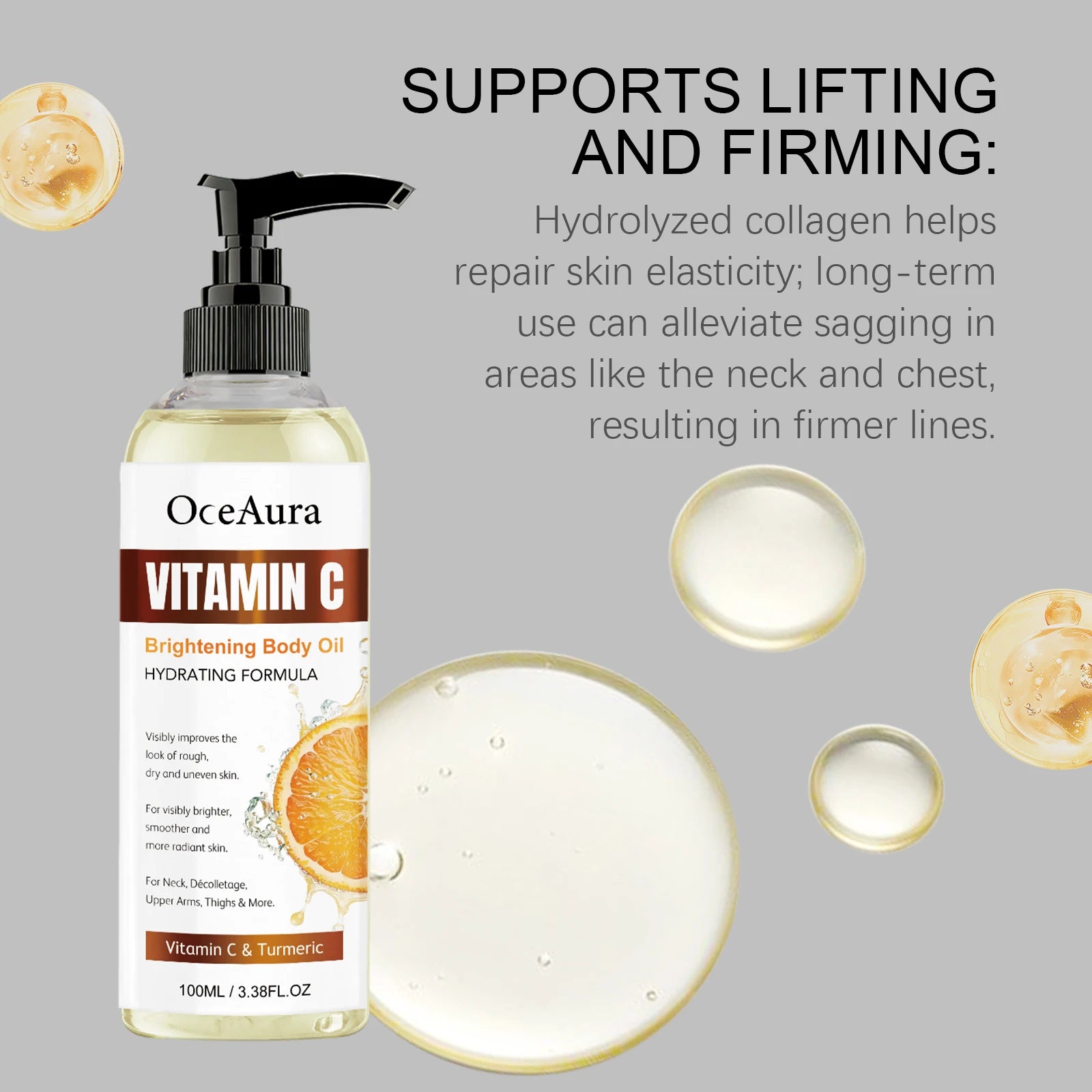OceAura 100ml Vitamin C Skin Care Body Oil Moisturizes Skin Smooth, Moist and Shiny Skin Care Body Oil