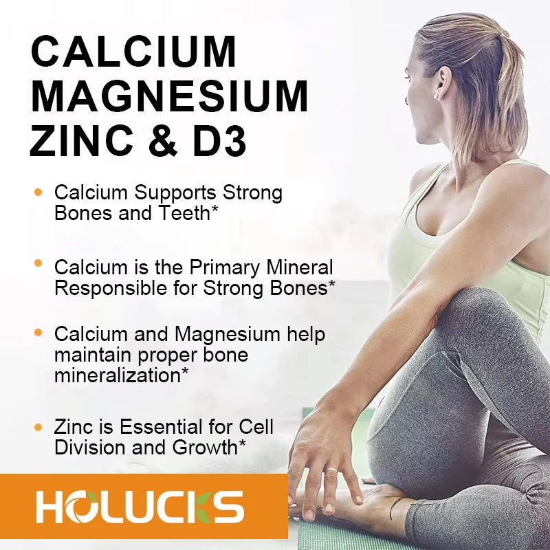 Calcium Magnesium Zinc Supplement, with Vitamin D3, Supports Strong Bones & Teeth, Muscle Health, Immunity & Enhanced Absorption