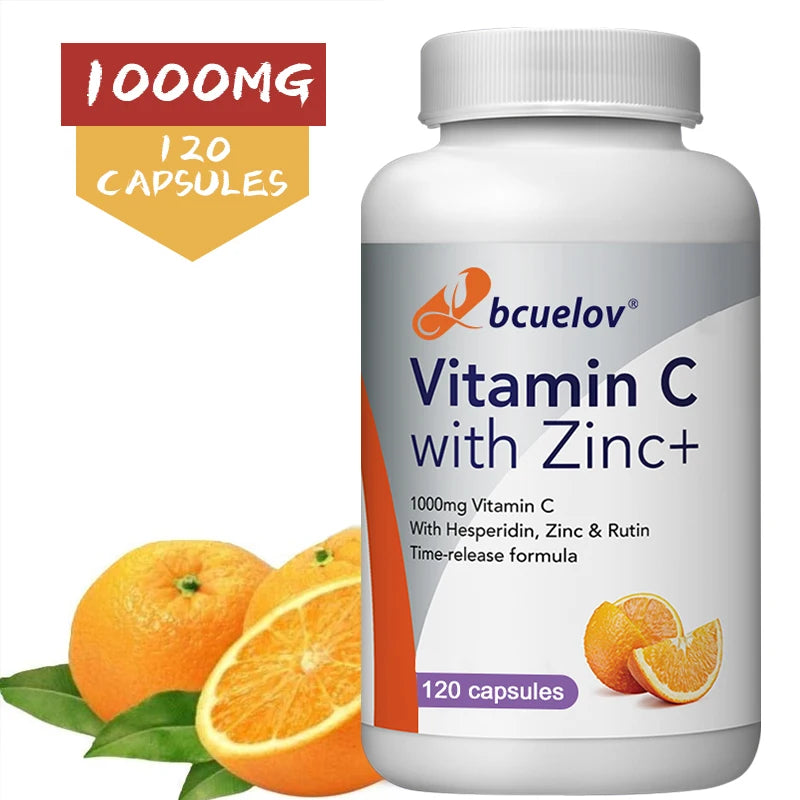 Organic Vitamin C + Zinc Capsules, High Absorption Immune Support, Antioxidant, Collagen Health Supplement - 30/60/120 Counts