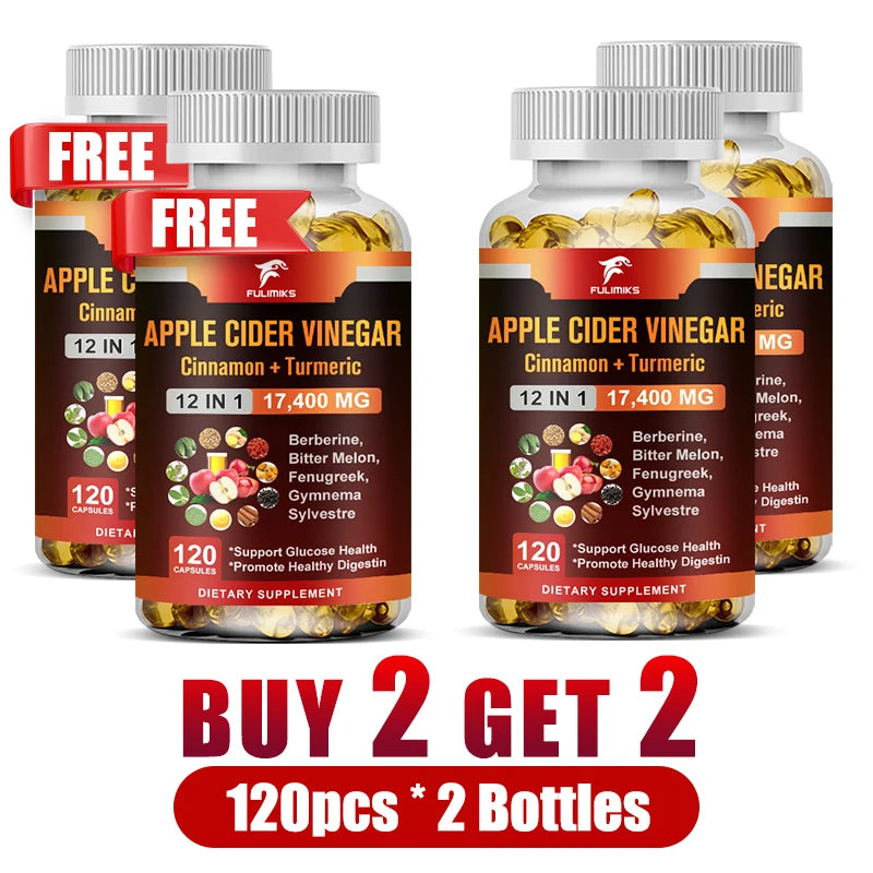 Buy 1 Get 1 Free! Premium Apple Cider Vinegar Supplement, for Natural Weight Management, Digestion Aid & Blood Sugar, Non-GMO