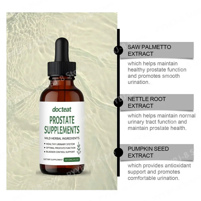 Docteat 60ml Saw Palmetto Drops Supplement Contain Mild Pumpkin Seed and Stinging Nettle Extract Support Urinary System Health