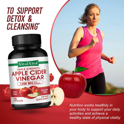 Apple Cider Vinegar Supplement - Promote Metabolism and Digestion, Detox, Gut and Immune Health, 120 Vegan Capsules