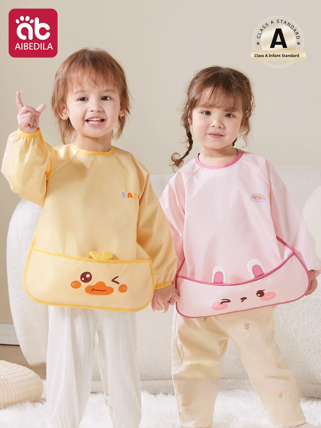 AIBEDILA Baby Eating Overalls Waterproof Children's Bibs Anti-Dressing Aprons Male Treasure Female Baby Food Supplement